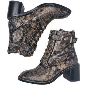 Joie Raster Block-Heel Python-Embossed Leather Combat Boots size 36 US 5